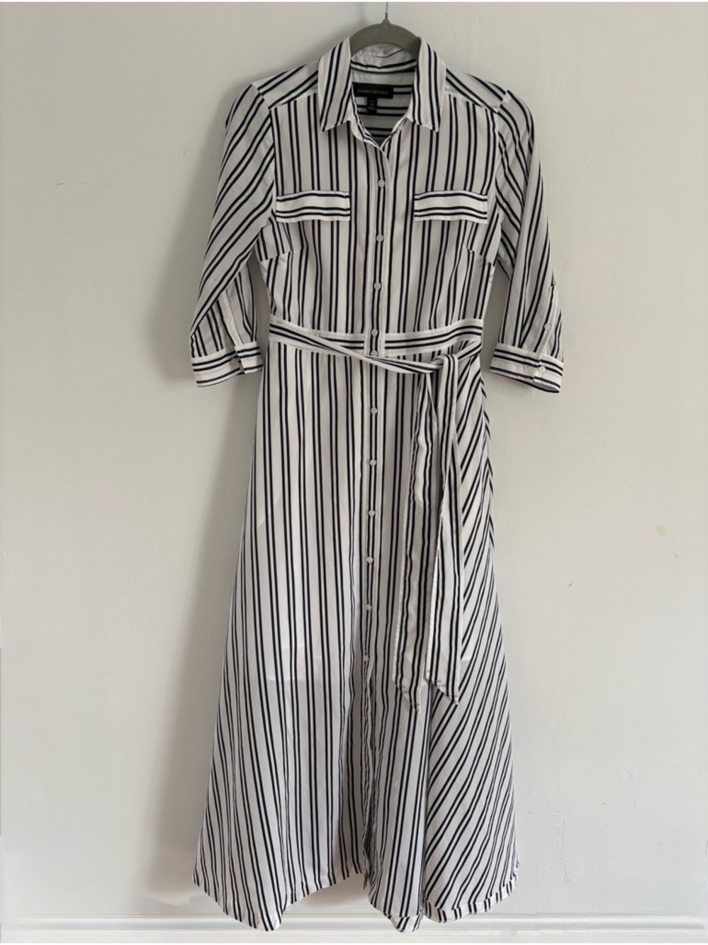 Banana Republic Black & White Striped Maxi Shirt Dress